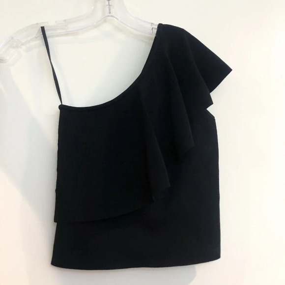 Milly Black One Shoulder Ruffle Tank Top SP - Picture 3 of 6